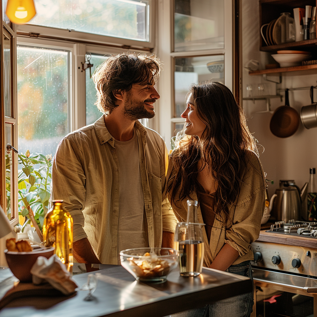 Couple Chatting in Kitchen Image