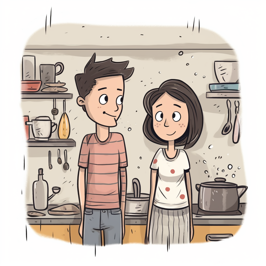 Couple cooking comfort-food in the kitchen during rain