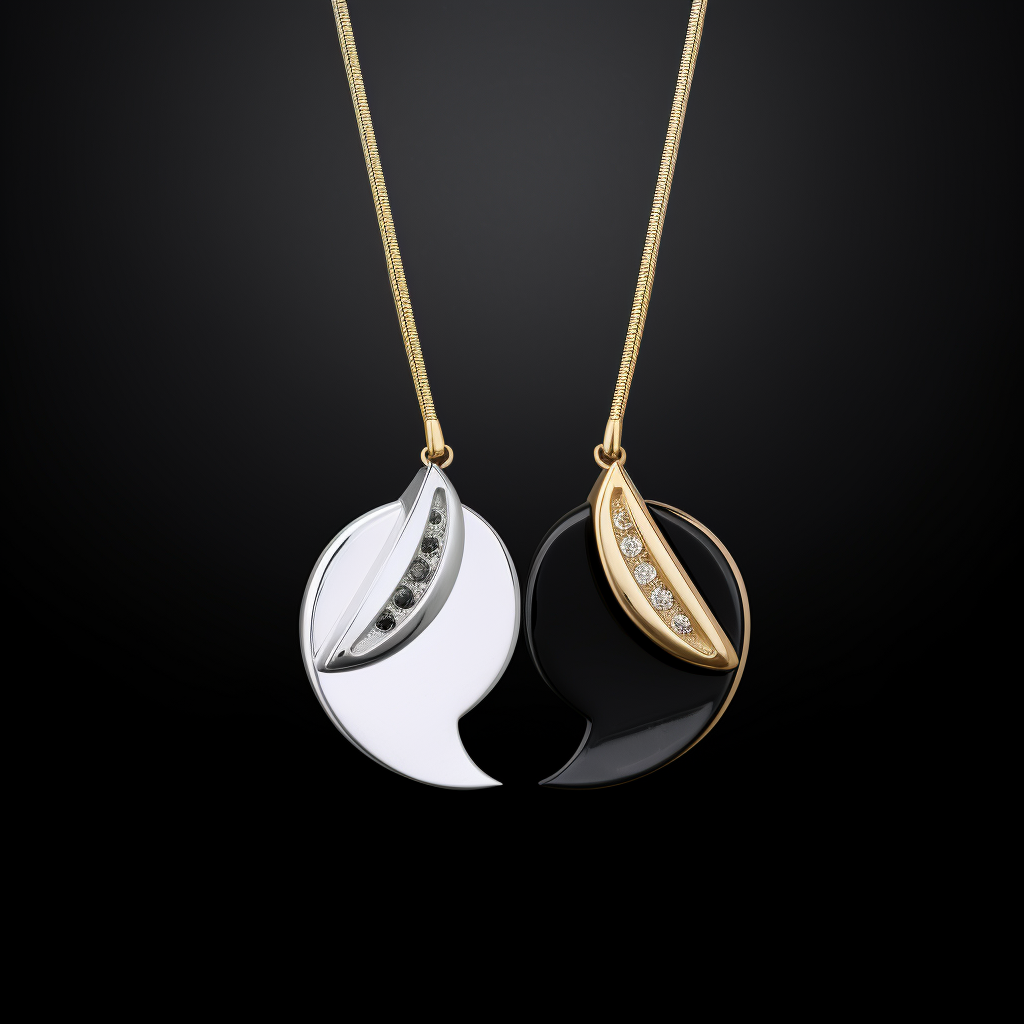 Couple Necklace in White Gold on Black Background