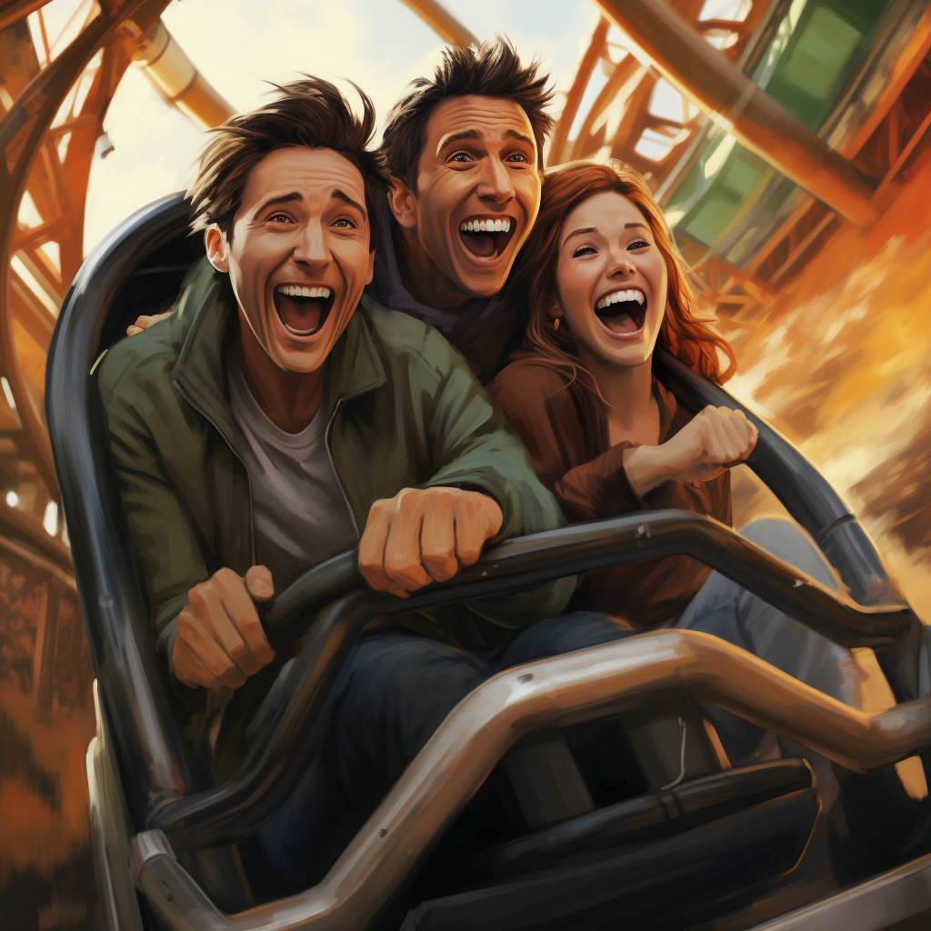 Happy couple on roller coaster