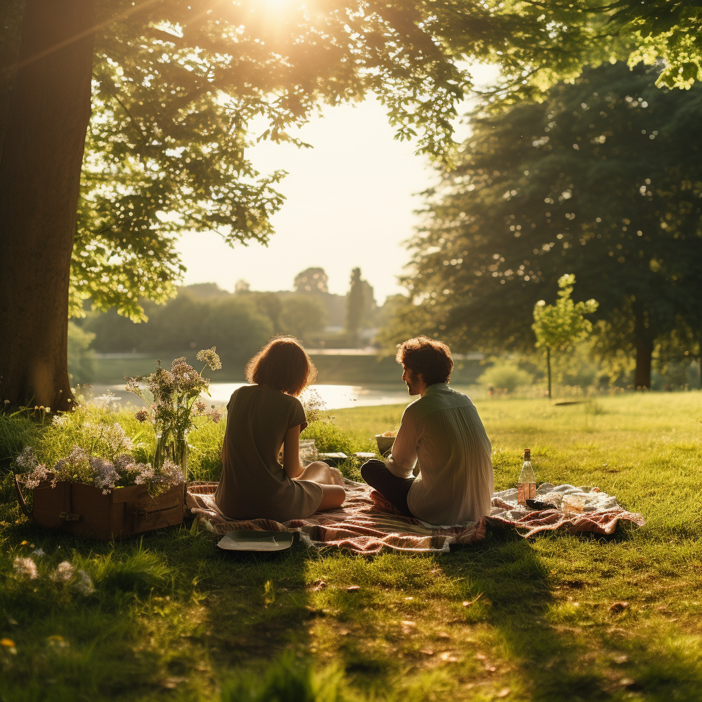 Happy couple enjoying a picnic