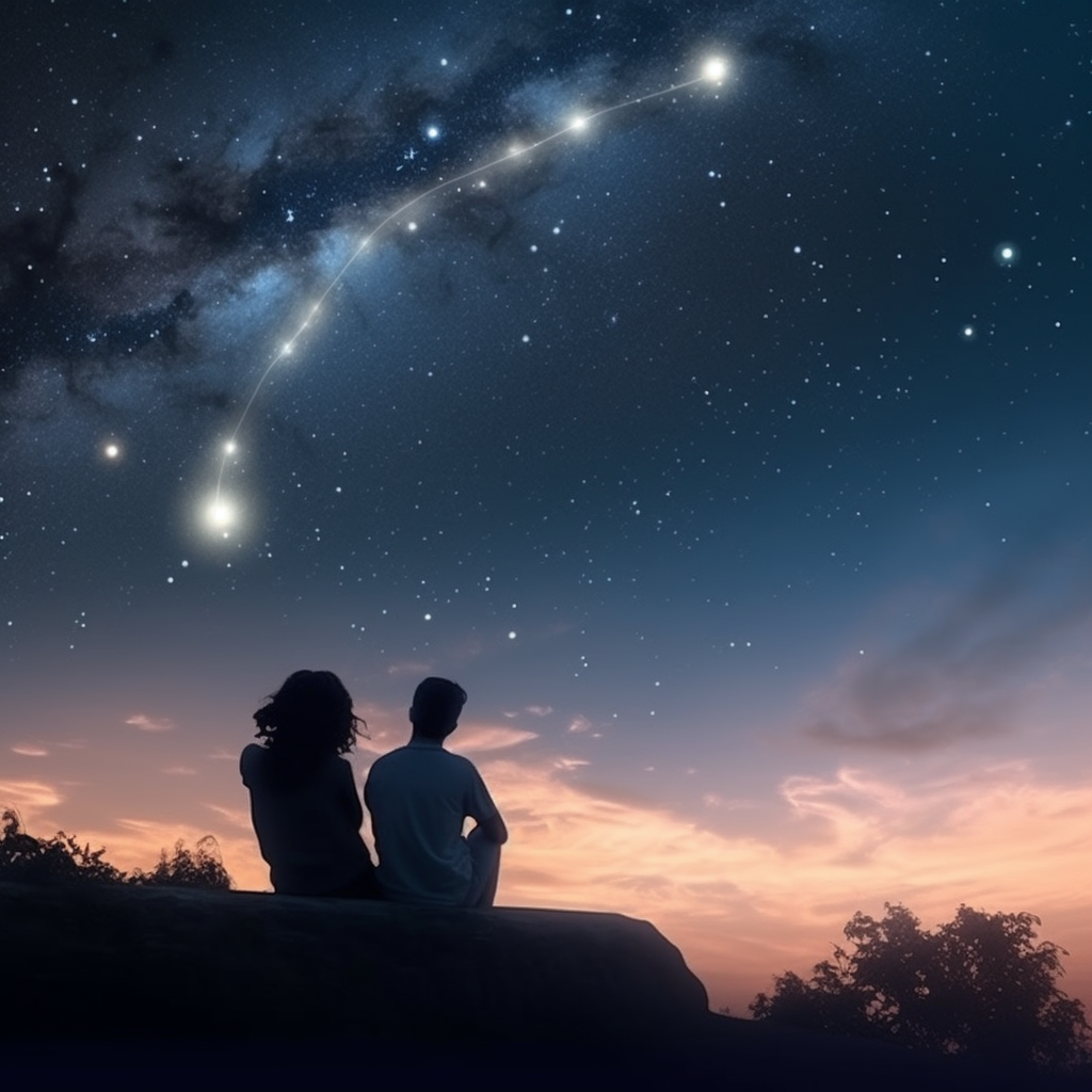 Couple Watching Heart-Shaped Shooting Stars