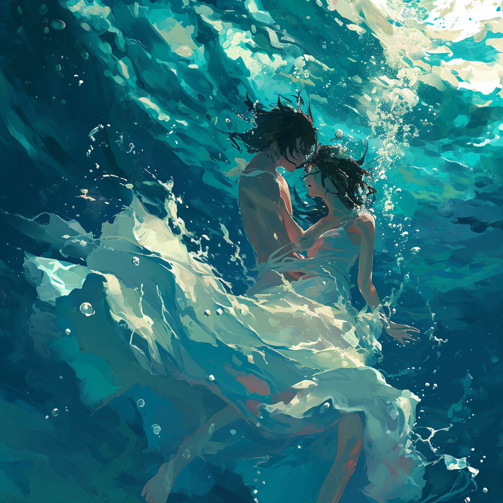 Couple Underwater in Anime Style