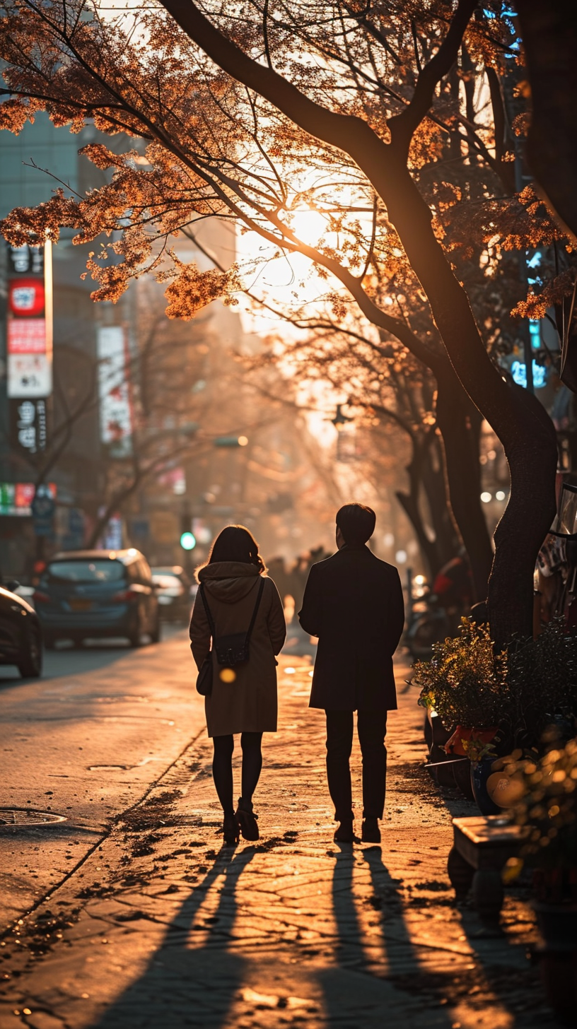 Couple walking in Seoul street