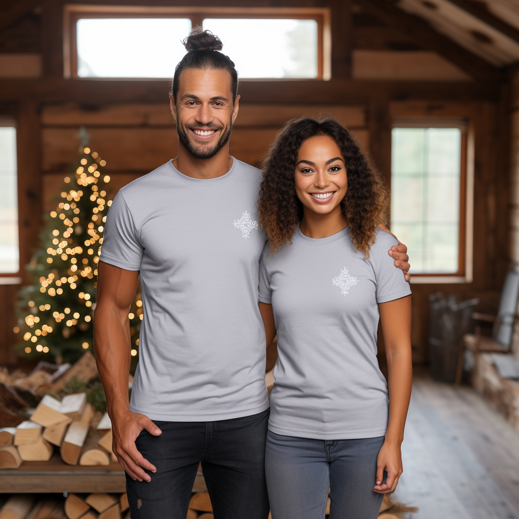 Couple in Athletic Heather Grey T-shirts