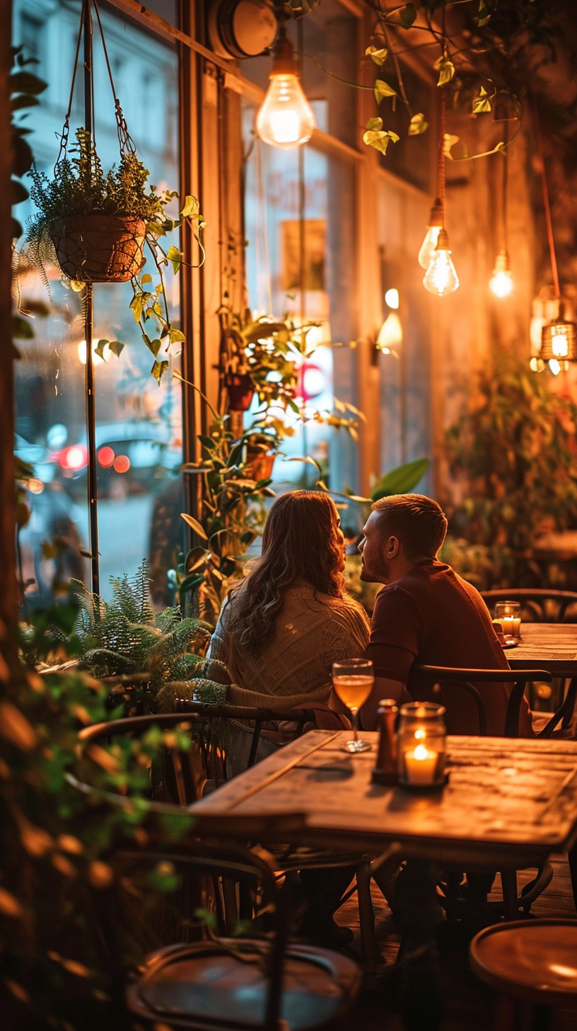 couple sitting at charming cafe table