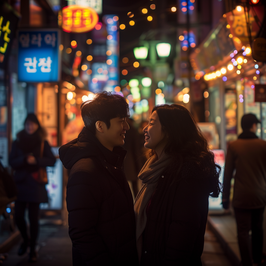 Couple woman giving chocolates on Valentine's Day