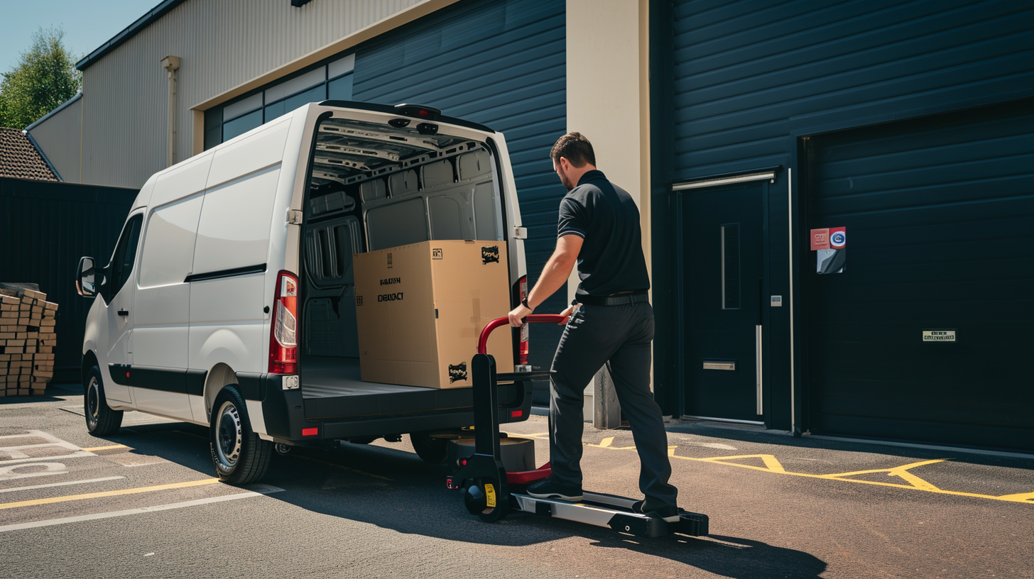 Courier loading van with pallet truck