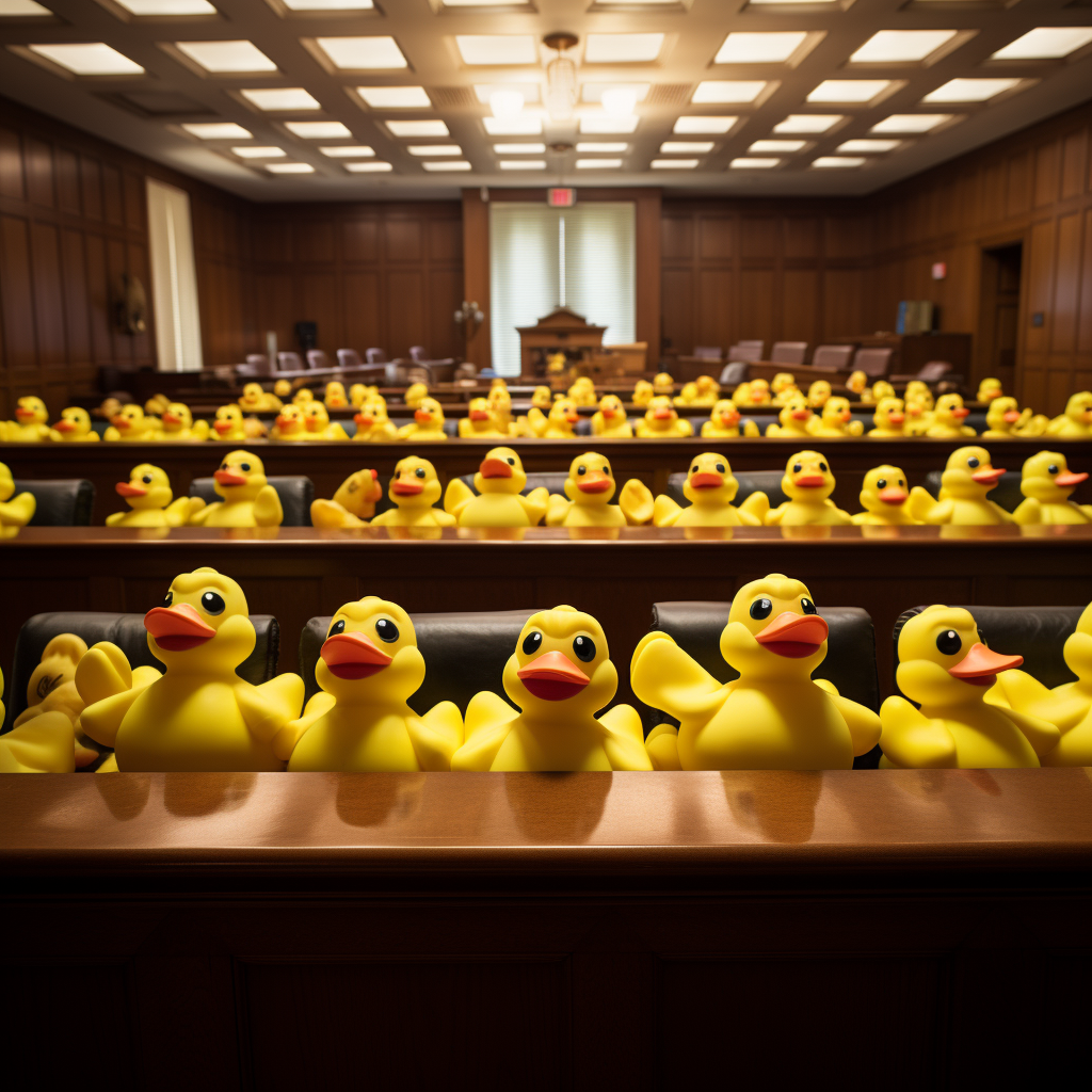 Rubber ducks in a courtroom