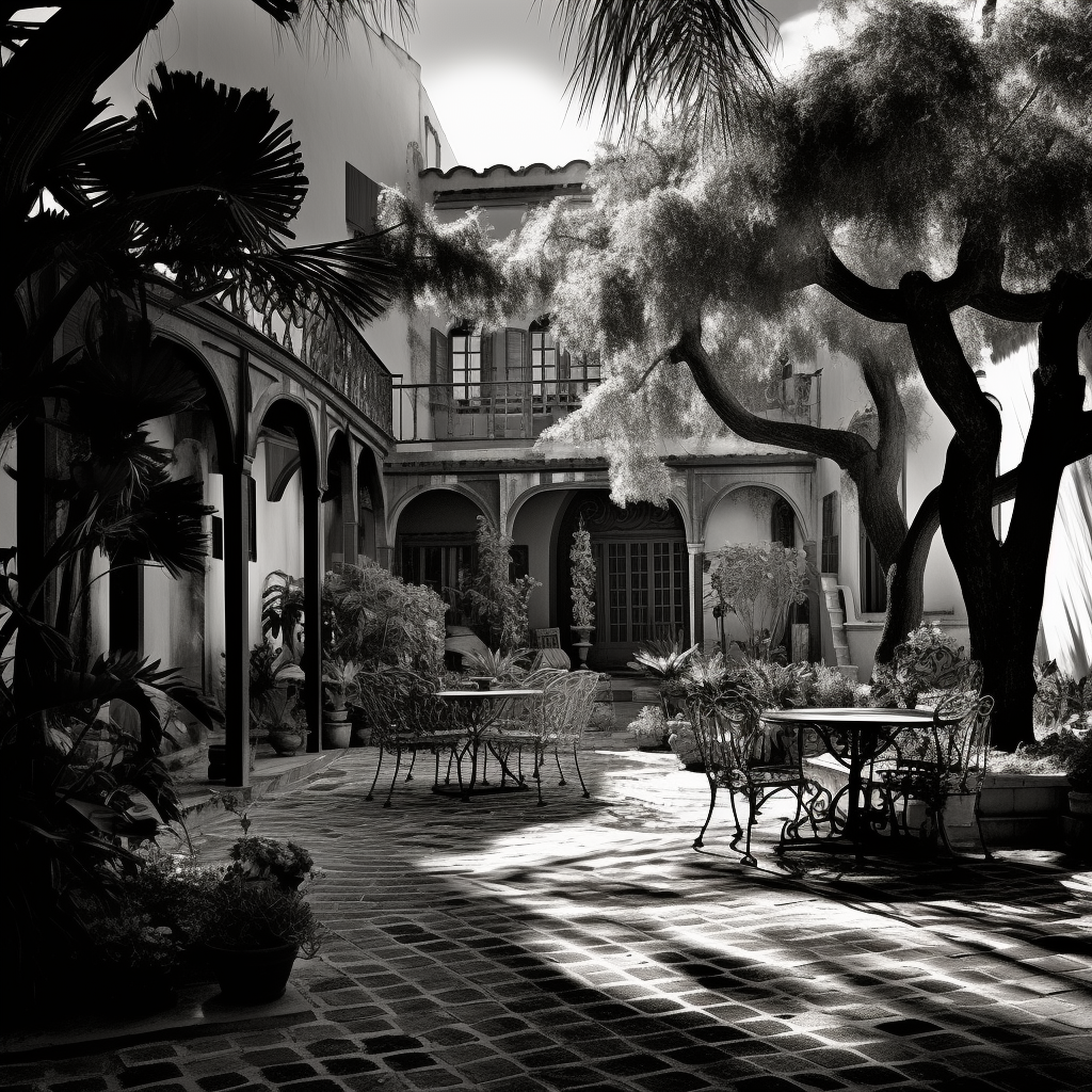 Beautiful black and white courtyard house