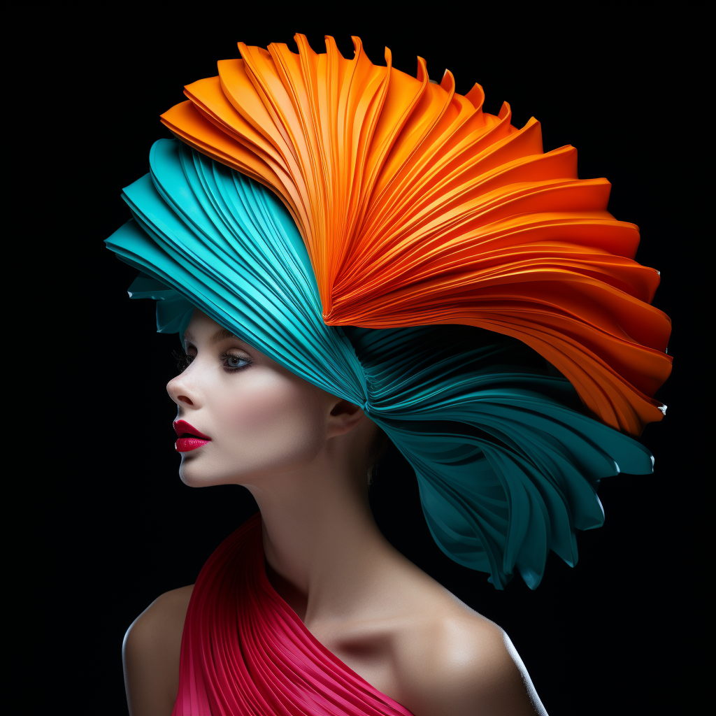 Couture fashion portrait with vibrant headpiece