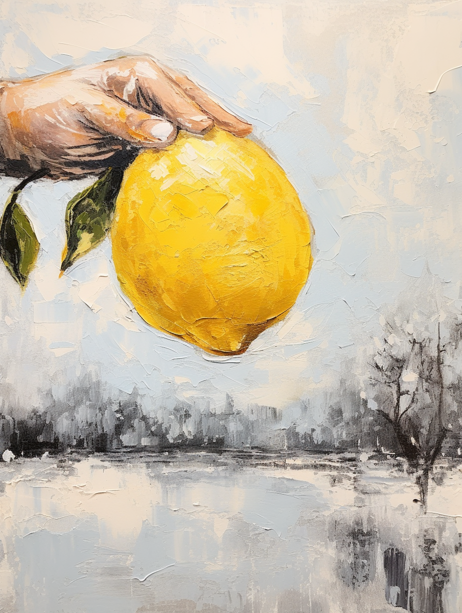 Close-up of a Bold Brush Stroke Acrylic Painting of a Lemon