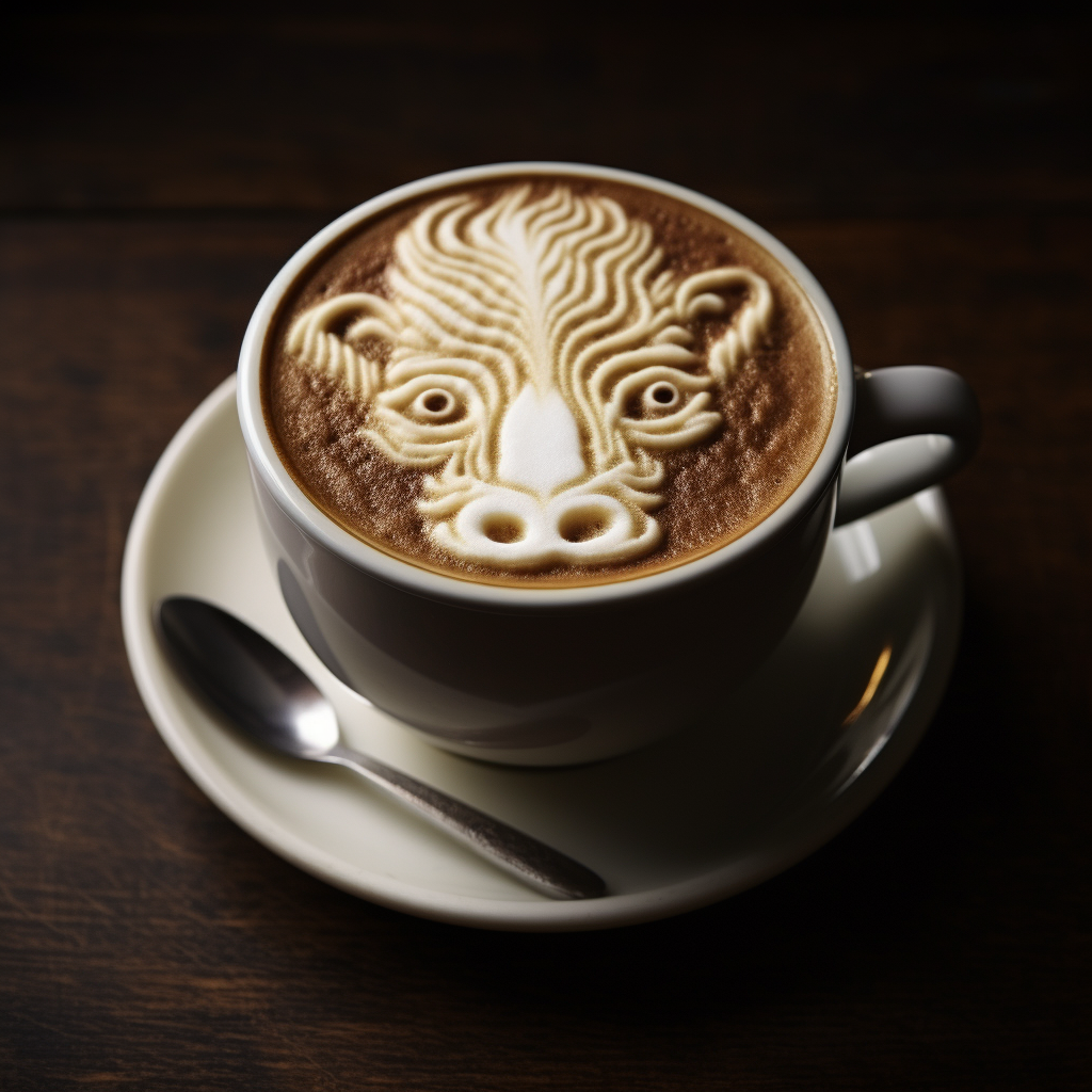 Surreal cow pouring coffee cream