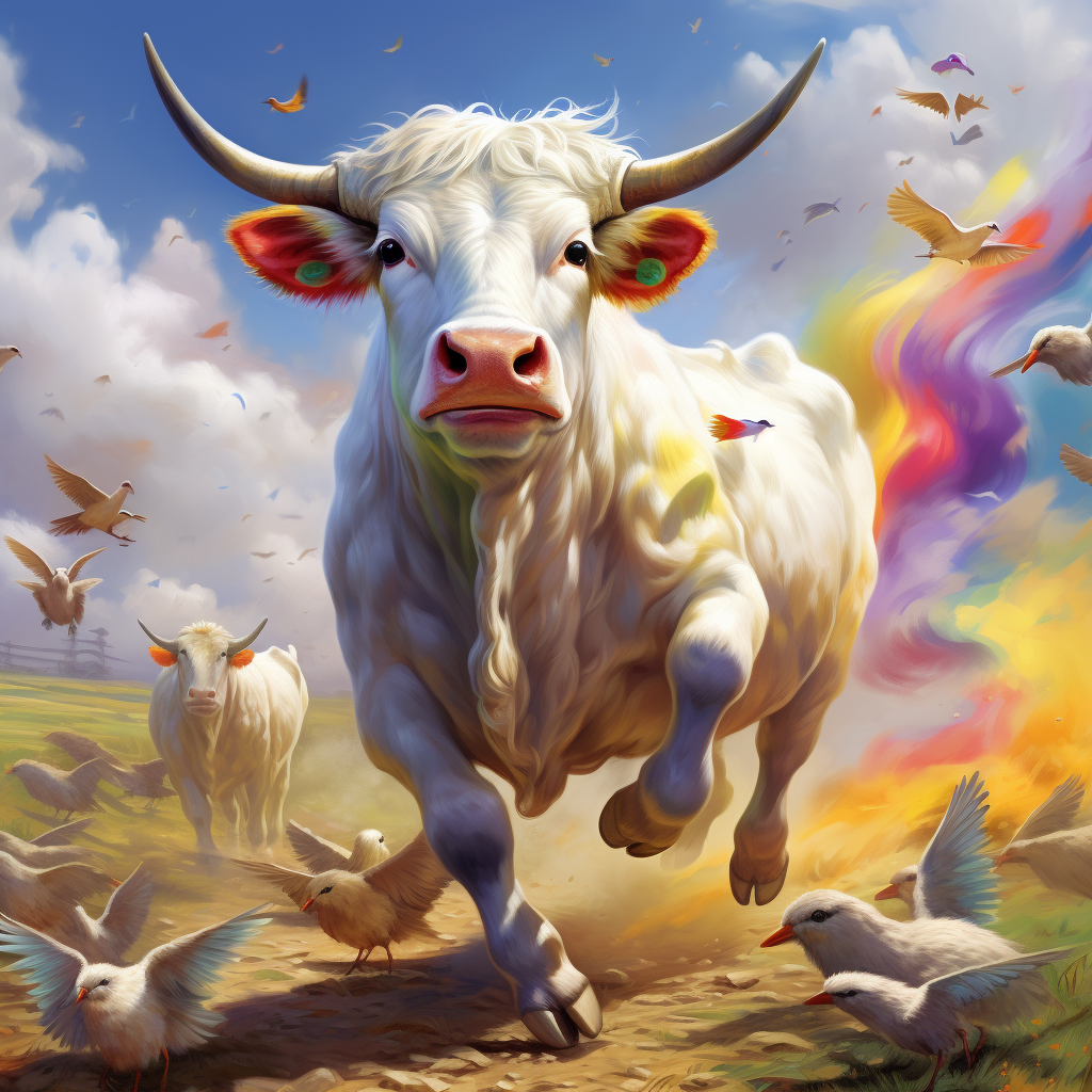 Cow Running Rainbow Birds Wrap