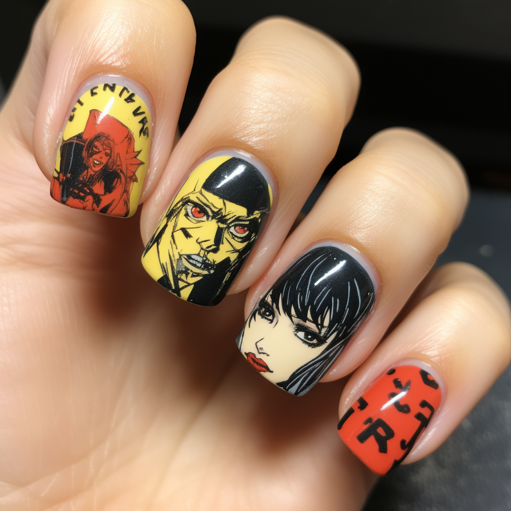 Cowboy Bebop nail art in dark and spooky theme