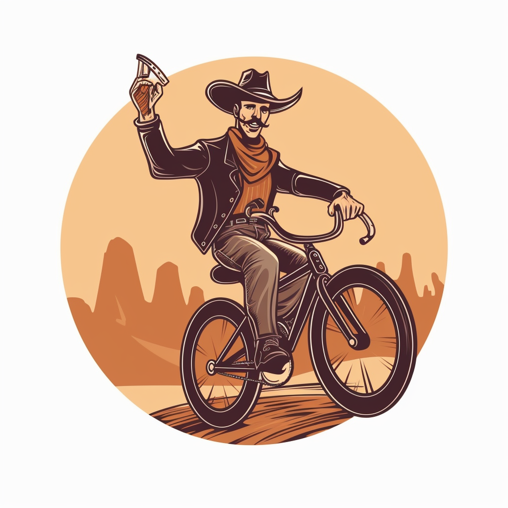 Illustration of a cowboy riding a bike