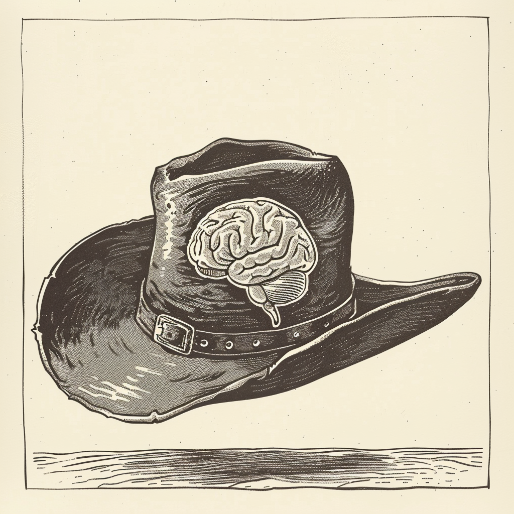 Brain inside cowboy hat drawing