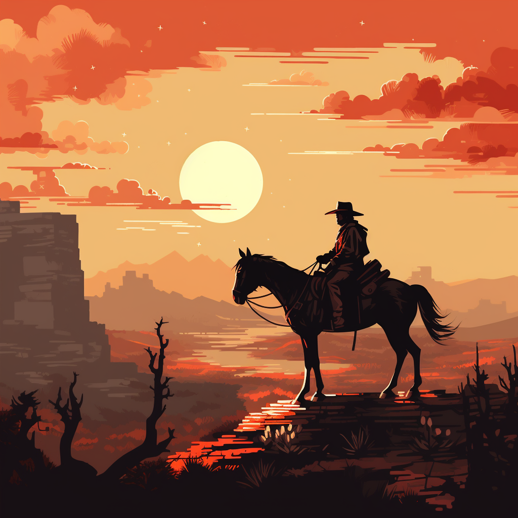 Pixel art of a cowboy on a horse