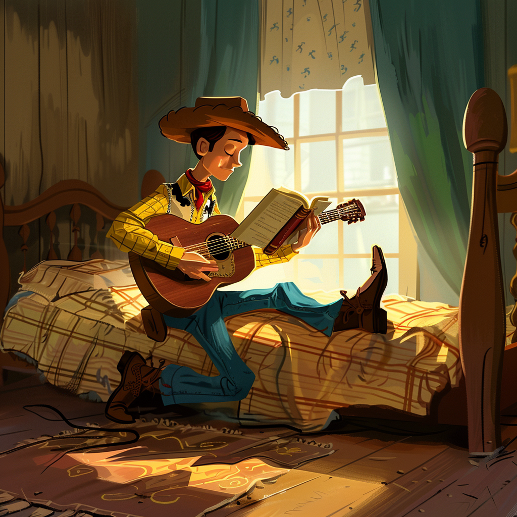 cowboy playing guitar with open bible