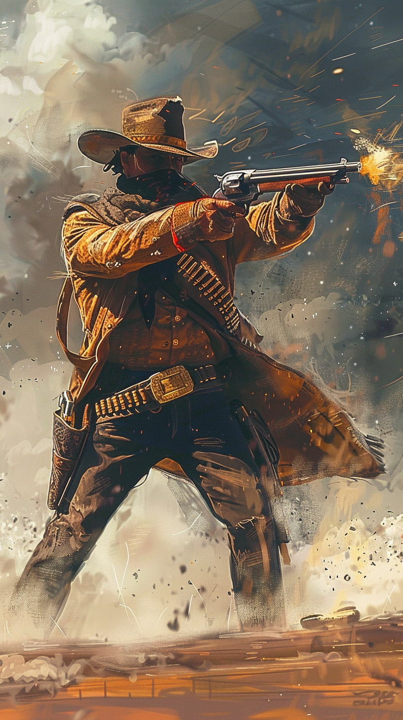 Cowboy shooting gunfight illustration