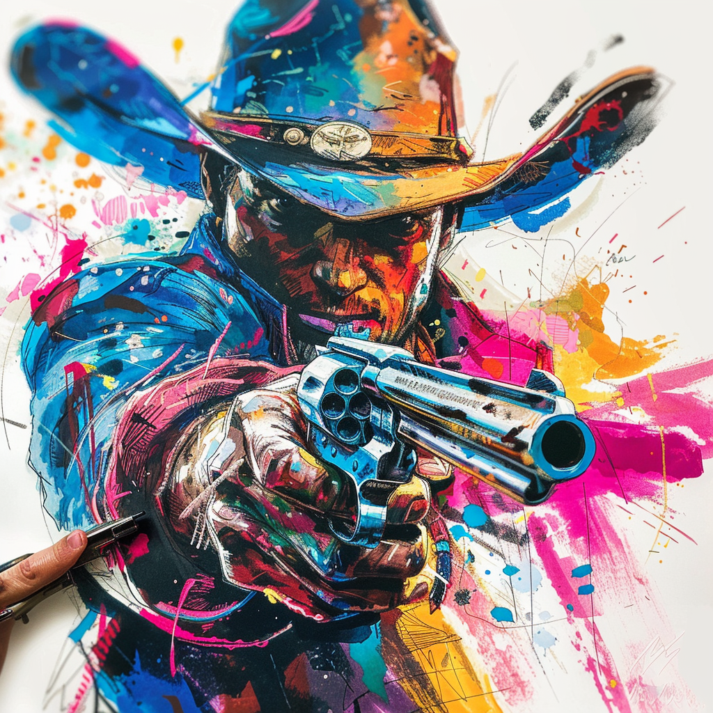 Hyper realistic cowboy shootout sketch