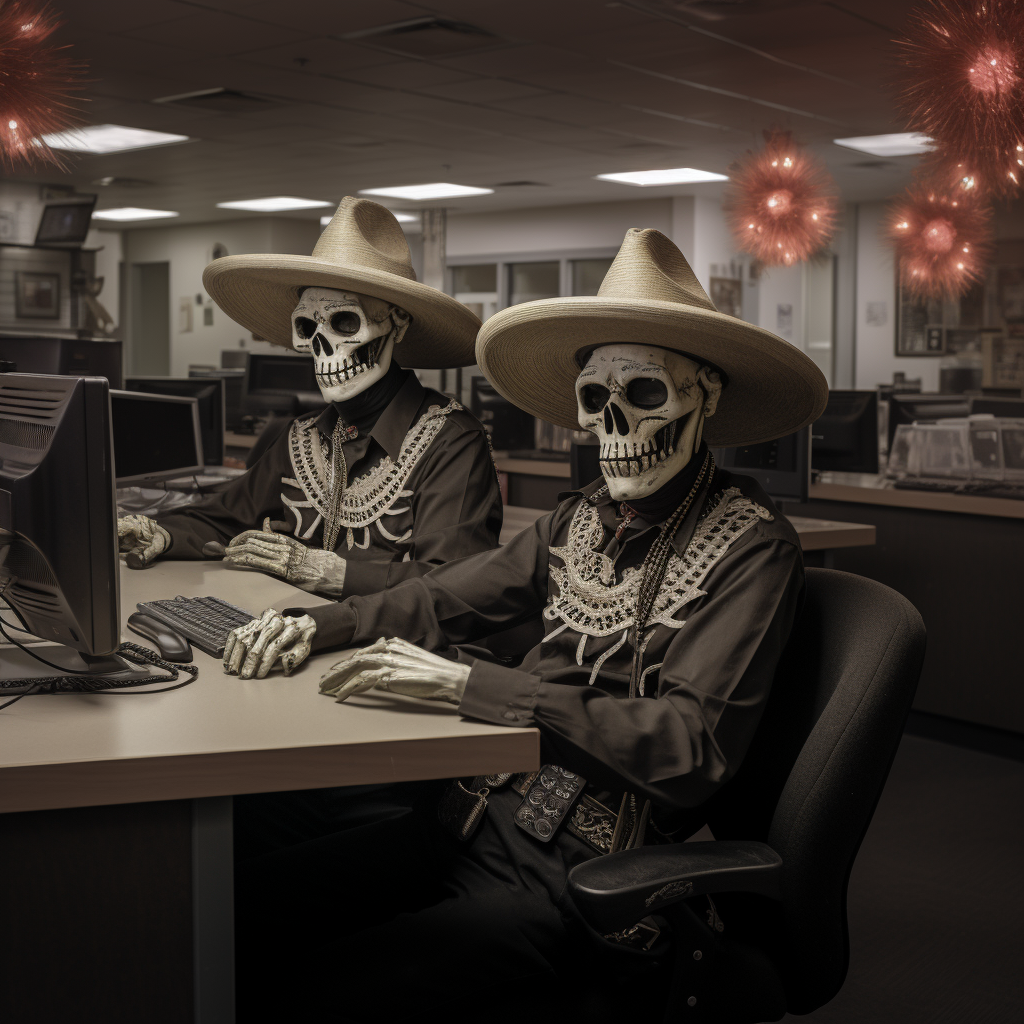 Skeleton Cowboys Robbing Bank