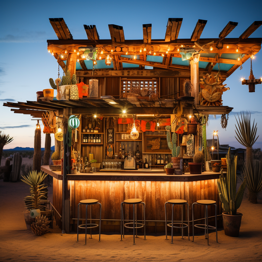 Colorful cowboy-inspired desert tiki bar