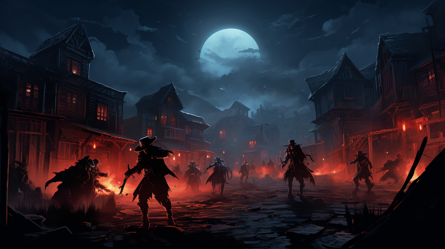 Cowboys fighting vampires in old west town