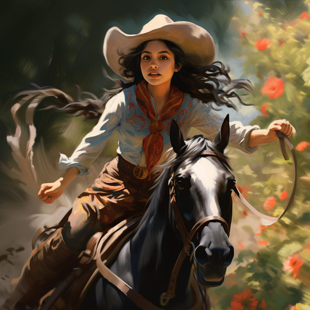 Active cowgirl running in the wild