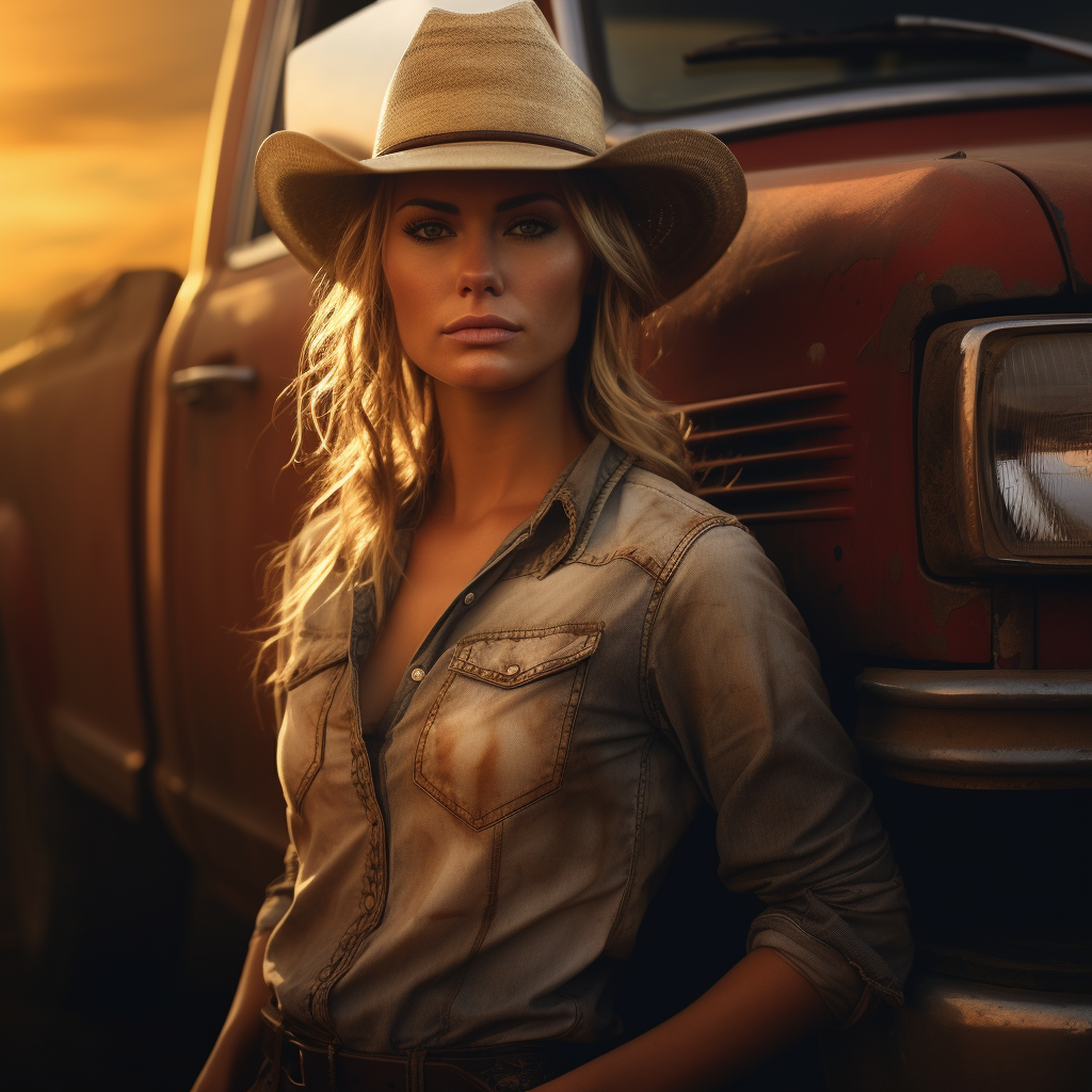 Cowgirl standing beside her truck