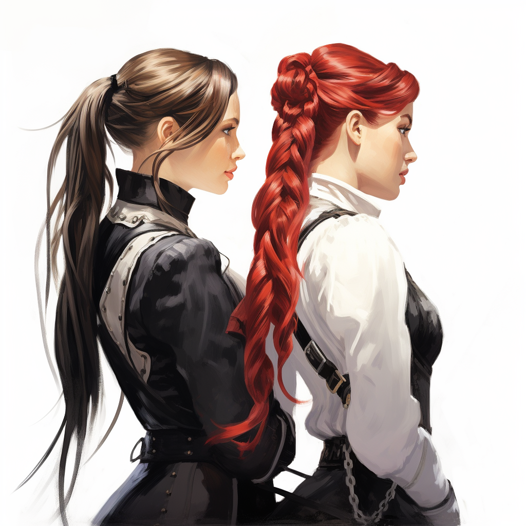 Two Stylish Cowgirls with Long Braid and Red Hair