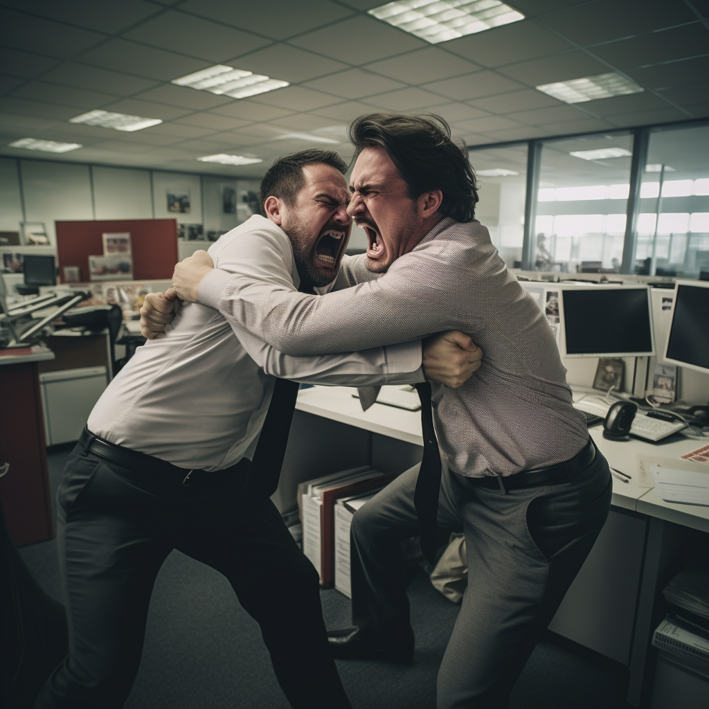 Two coworkers fighting in office