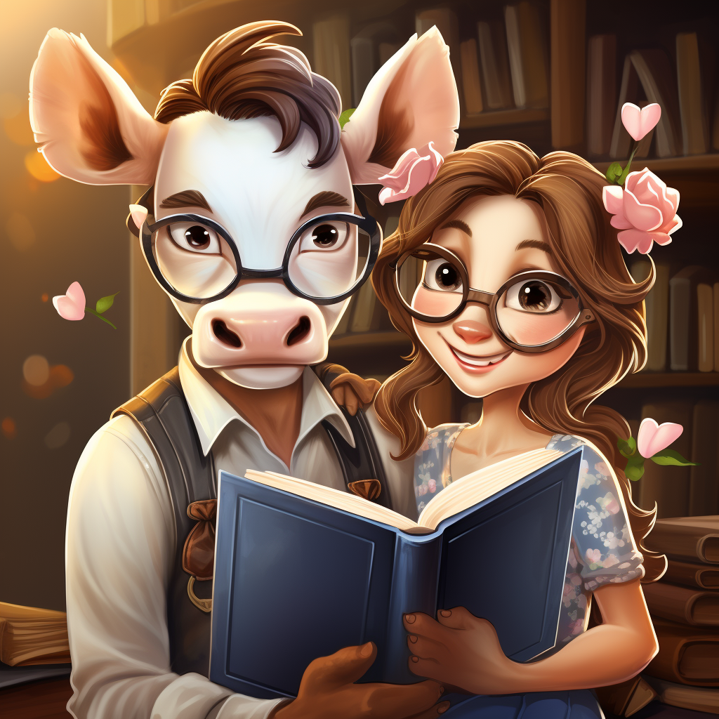 Cute cartoon cows on a romance novel cover