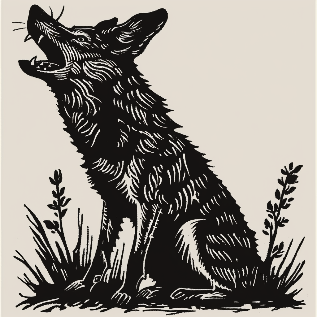 Black woodcut style coyote tattoo