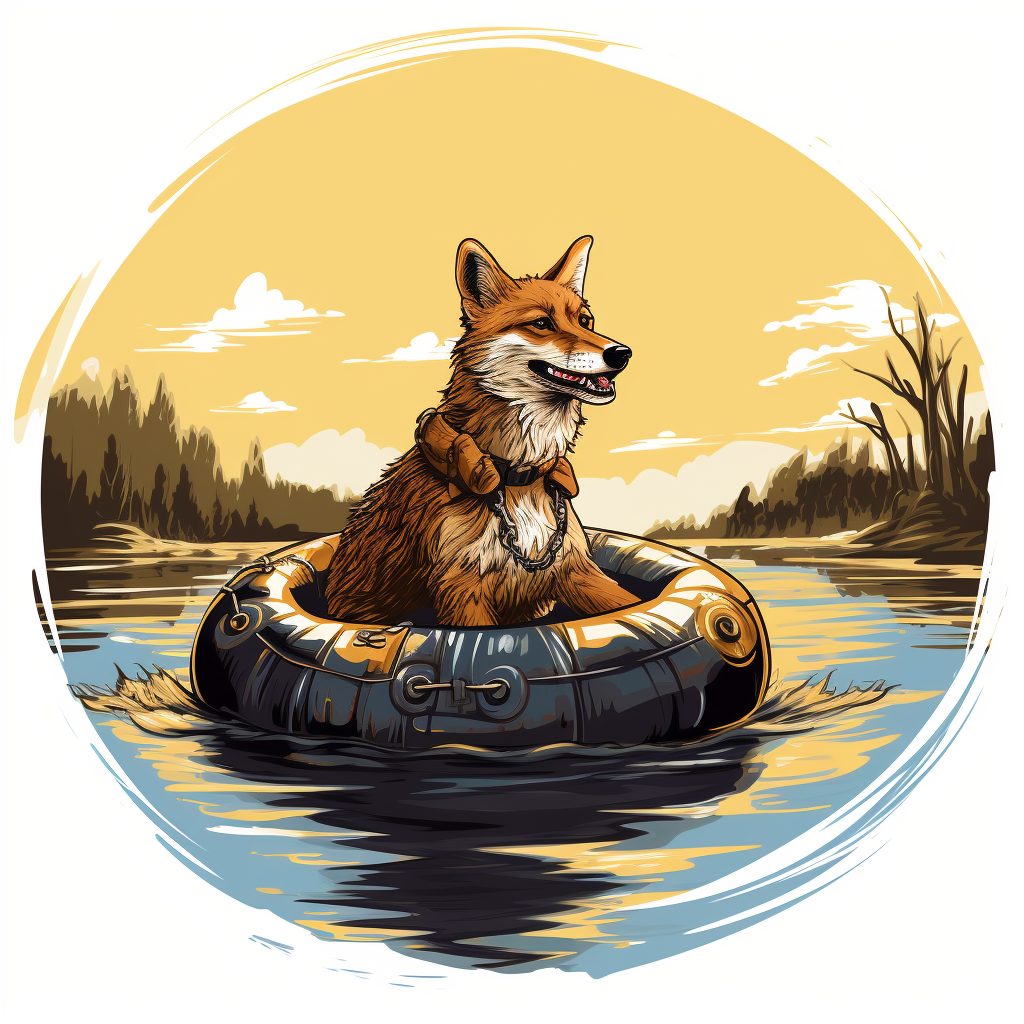 Coyote floating in river inner tube