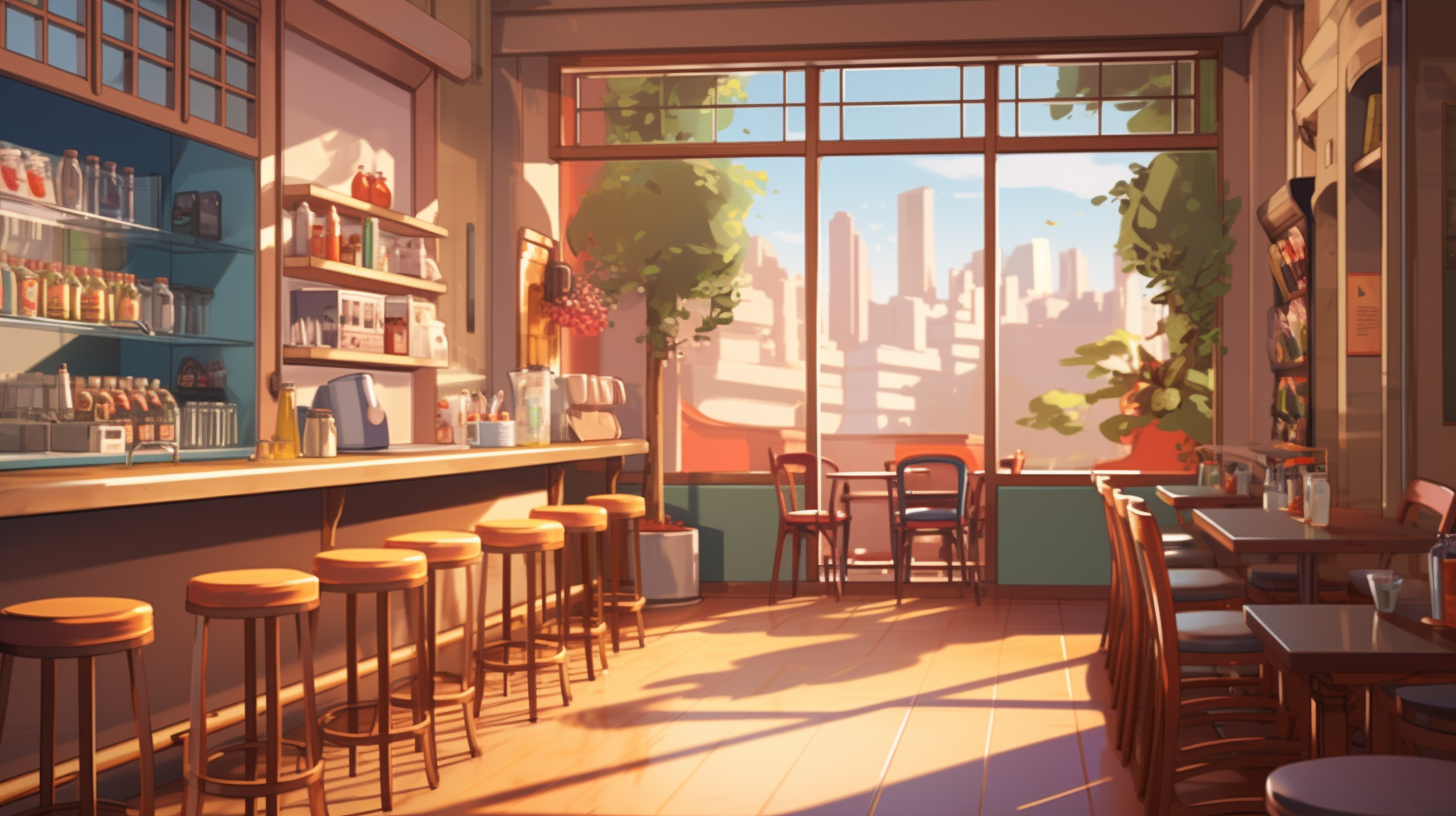 Modern Anime Coffee Shop Interior