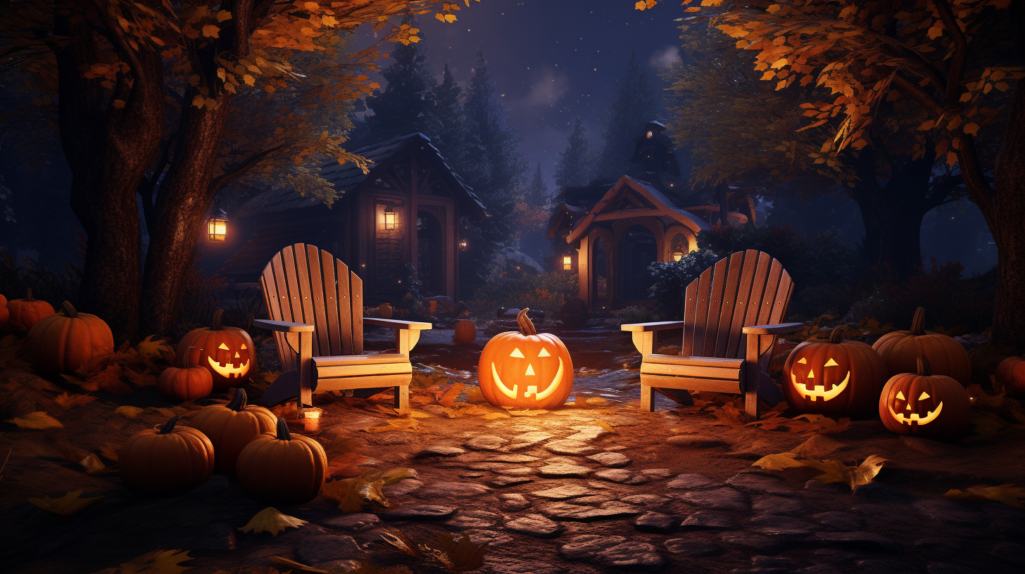 Two armchairs by a campfire in an autumn forest