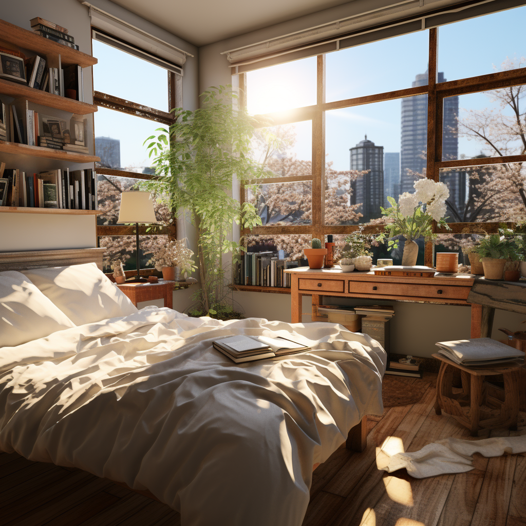 Cozy bedroom with beautiful view