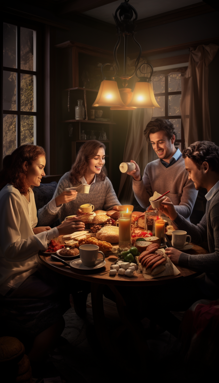 Cozy breakfast with friends enjoying delicious food