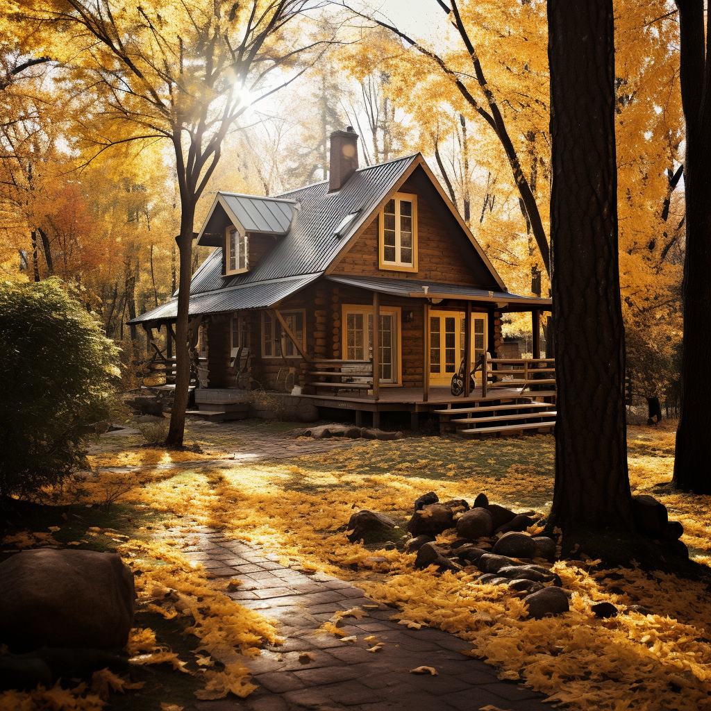 Cozy Cabin Surrounded by Autumn Trees