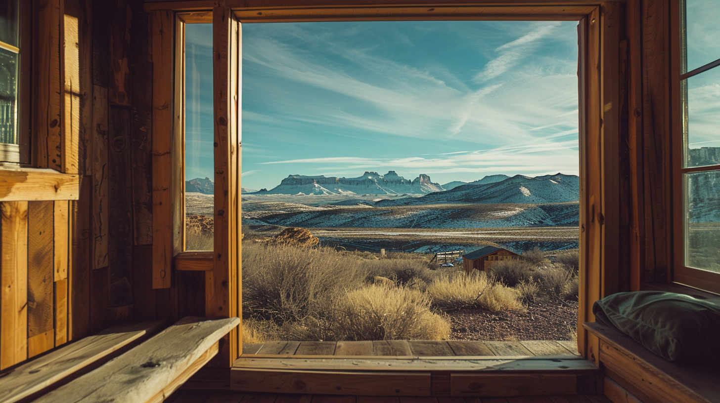 Cozy Cabin Desert Winter View