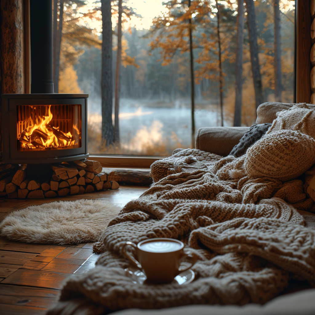 Cozy Cabin in Woods with Fireplace and Coffee