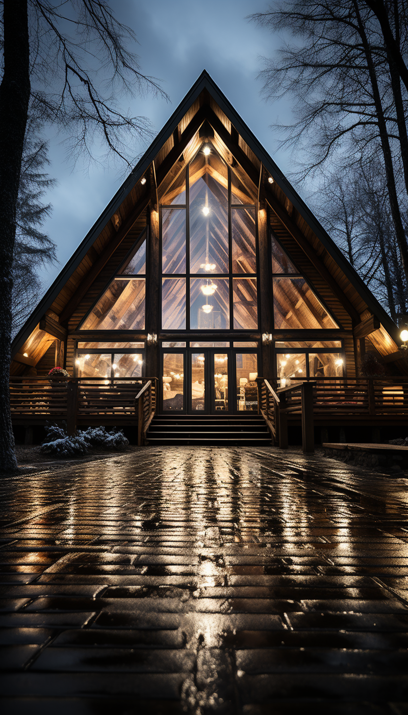 Christmas tree cabin interior with warm ambiance