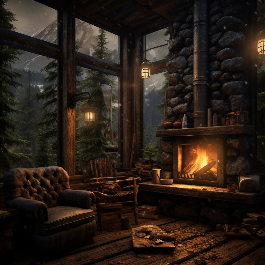 Cozy Fireplace Lost Cabin Woods