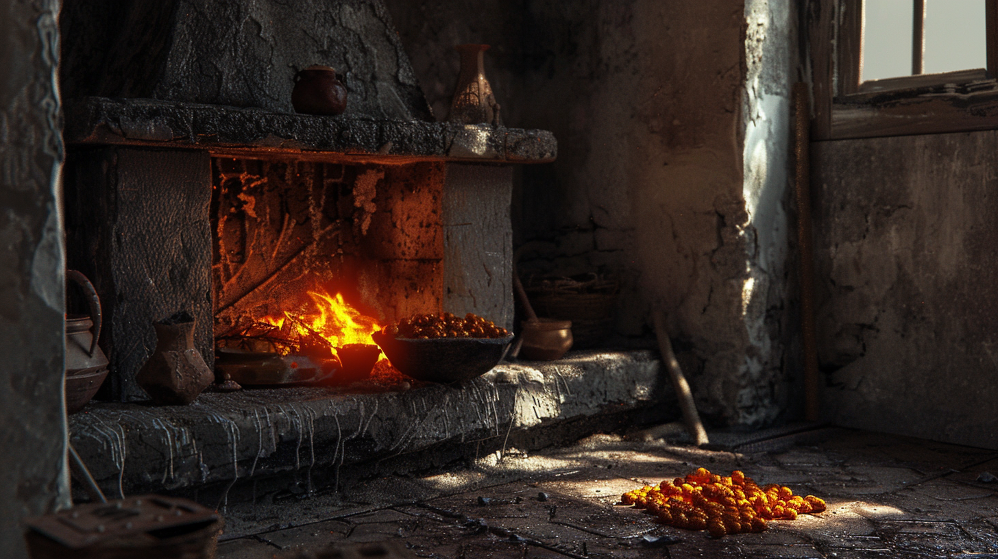 Cozy fireplace with burning embers