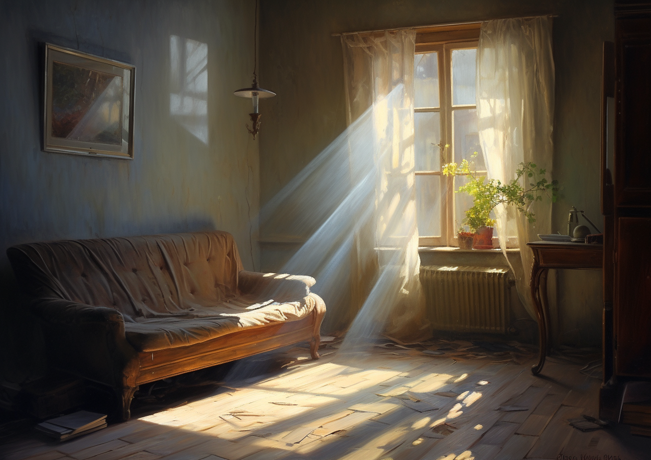 Cozy Interior Painting with Dramatic Lighting