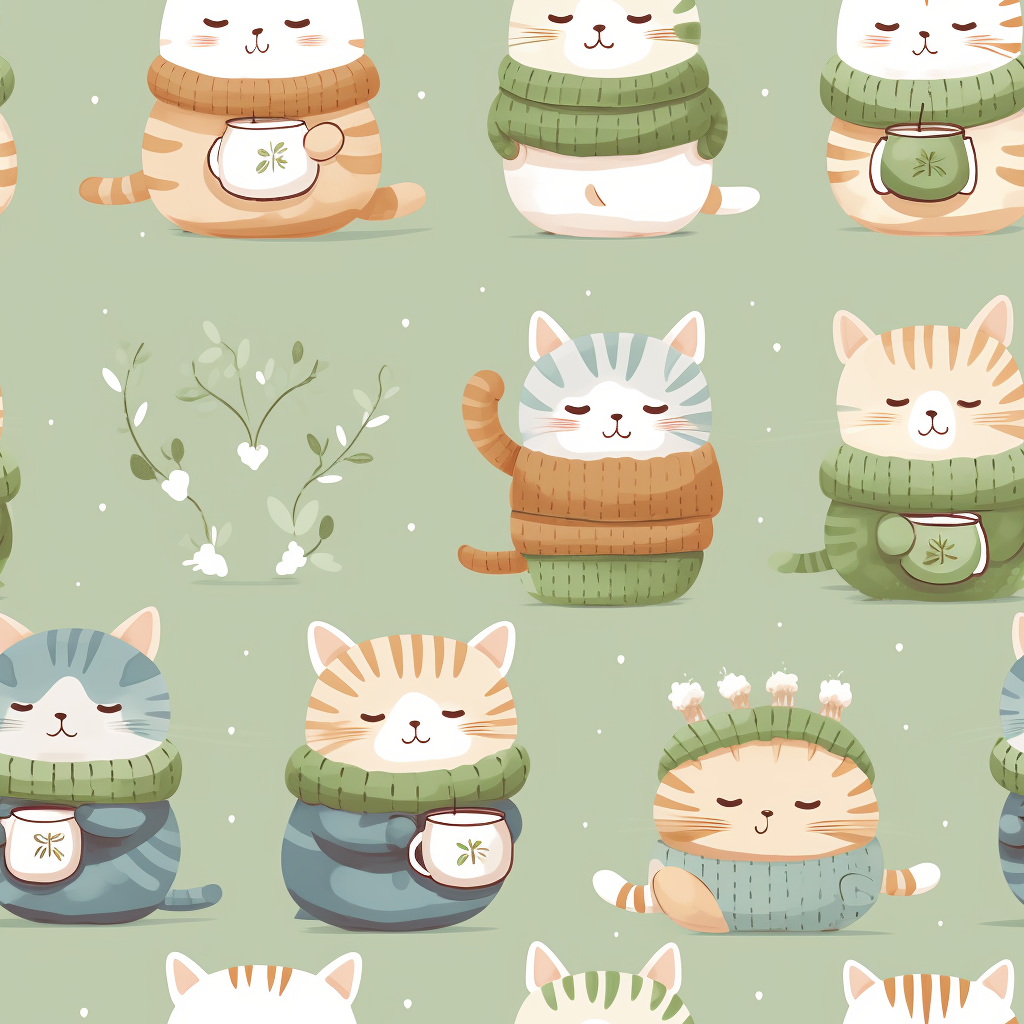 Adorable kittens in cozy sweaters sipping tea