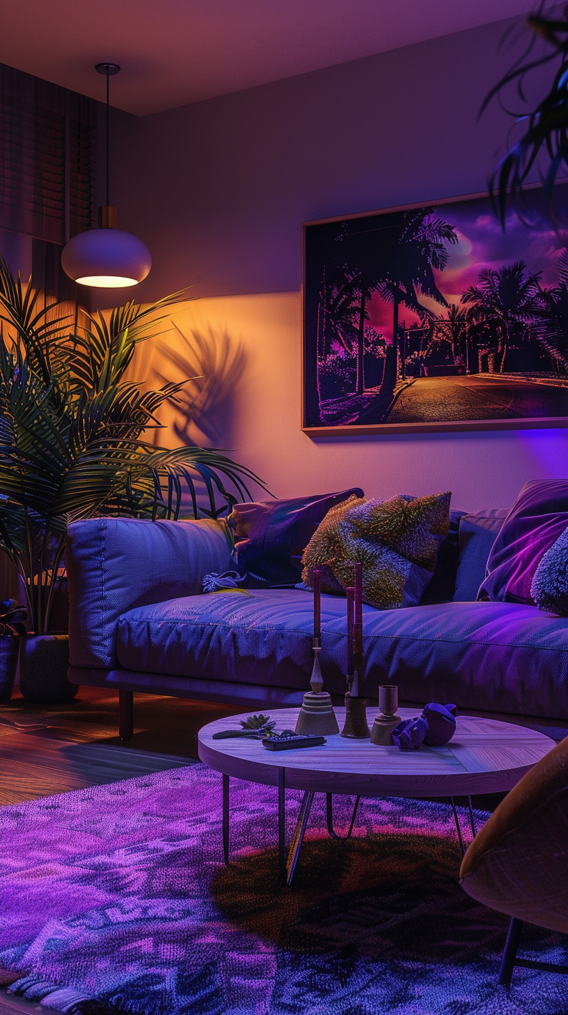 Cozy Living Room in Neon Purple