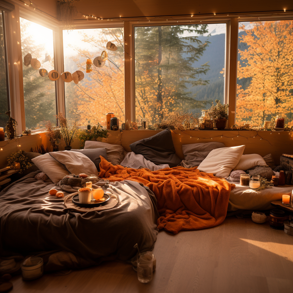 Cozy Modern Mountain Retreat with Halloween Decor