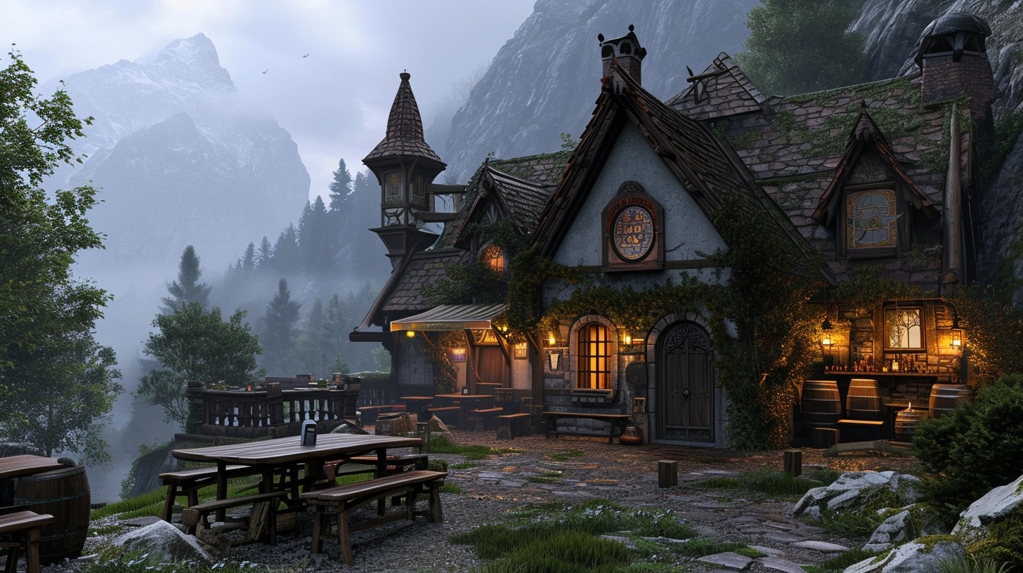 Cozy outdoor pub in mountain